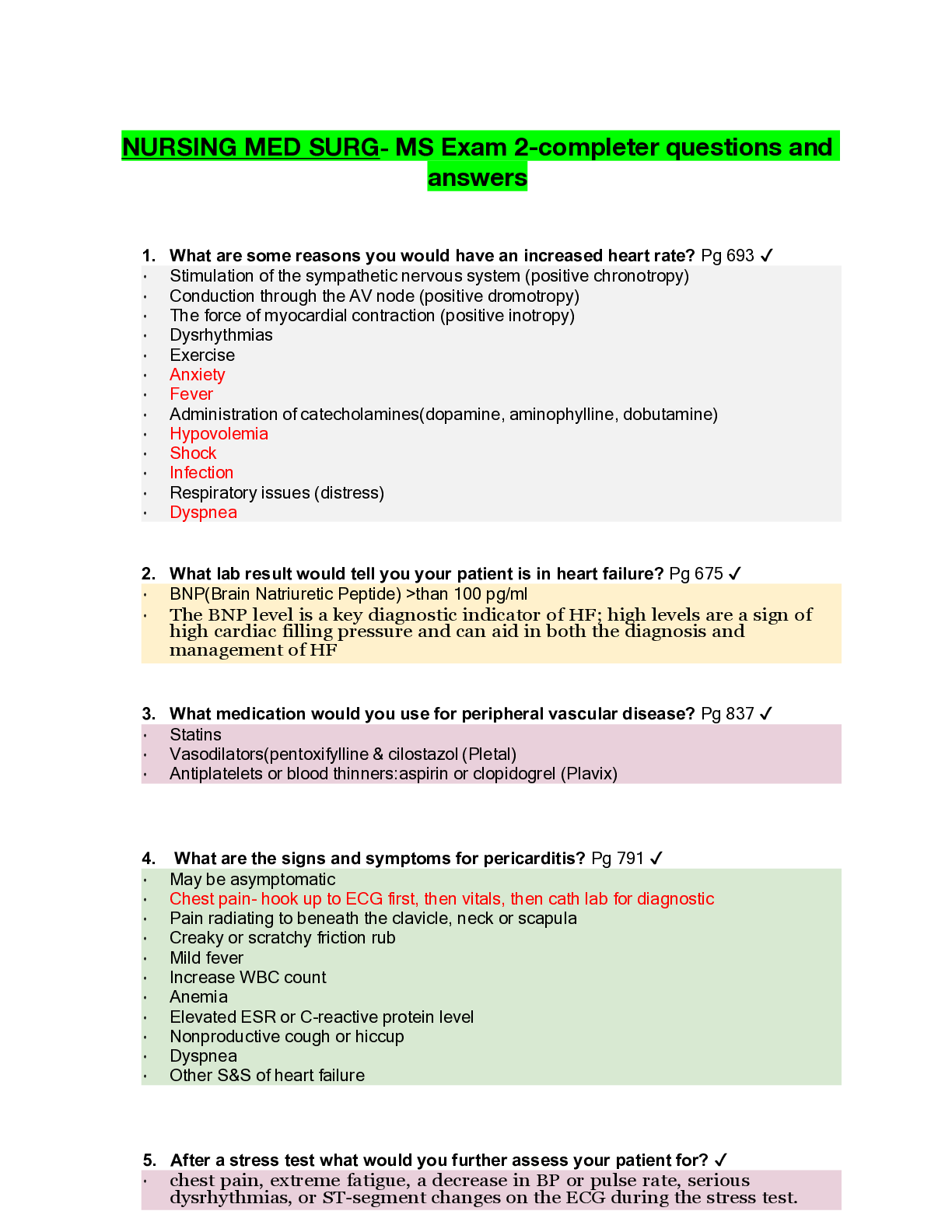 Preview of NURSING MED SURG- MS Exam 2-completer questions and answers